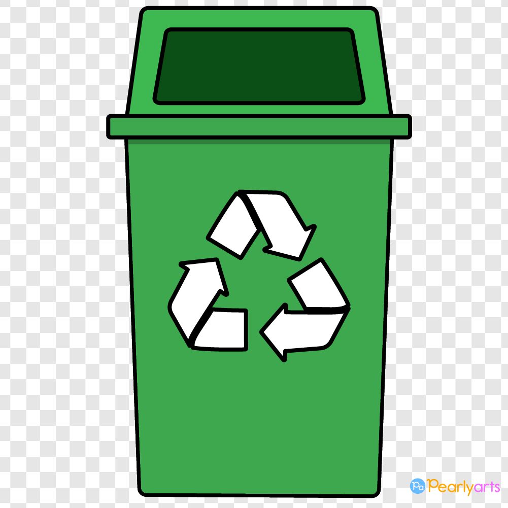 FREE Green Recycle Bin Clipart with outline WM | Pearly Arts