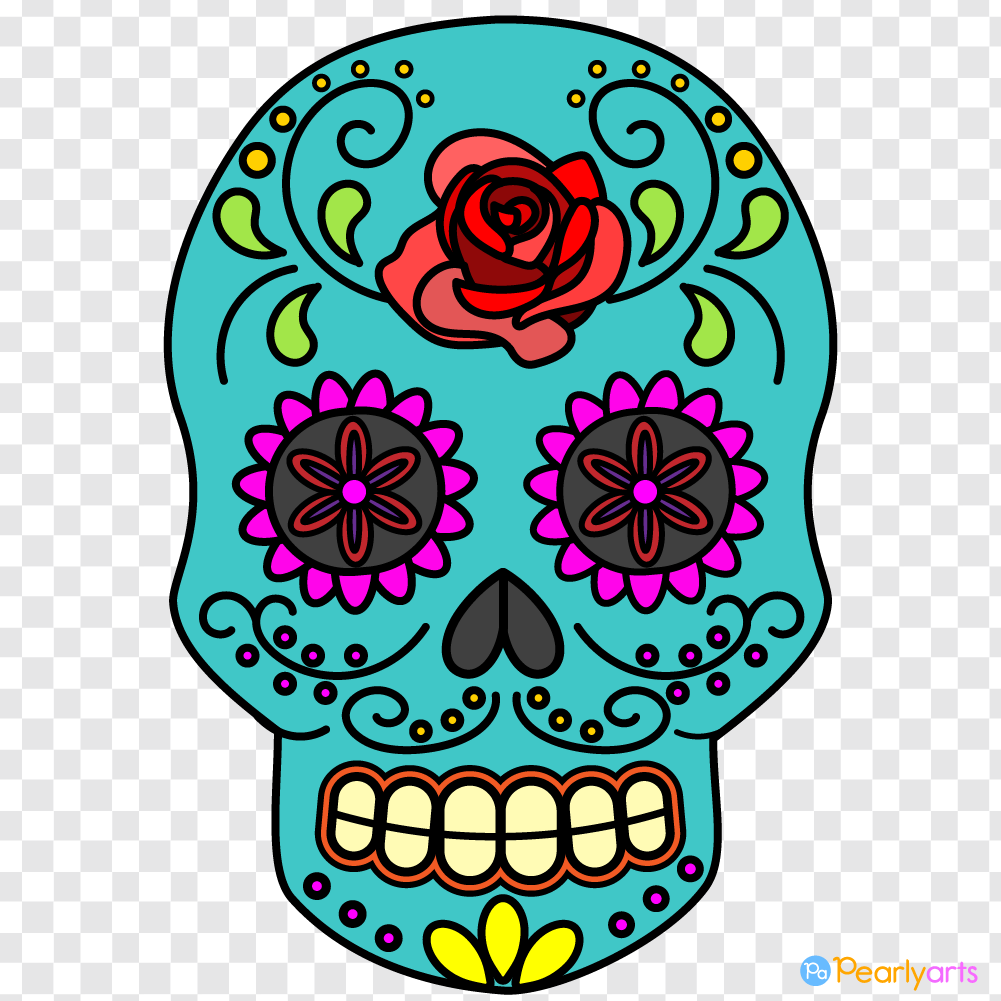 Sugar Skull Clipart with outline WM | Pearly Arts