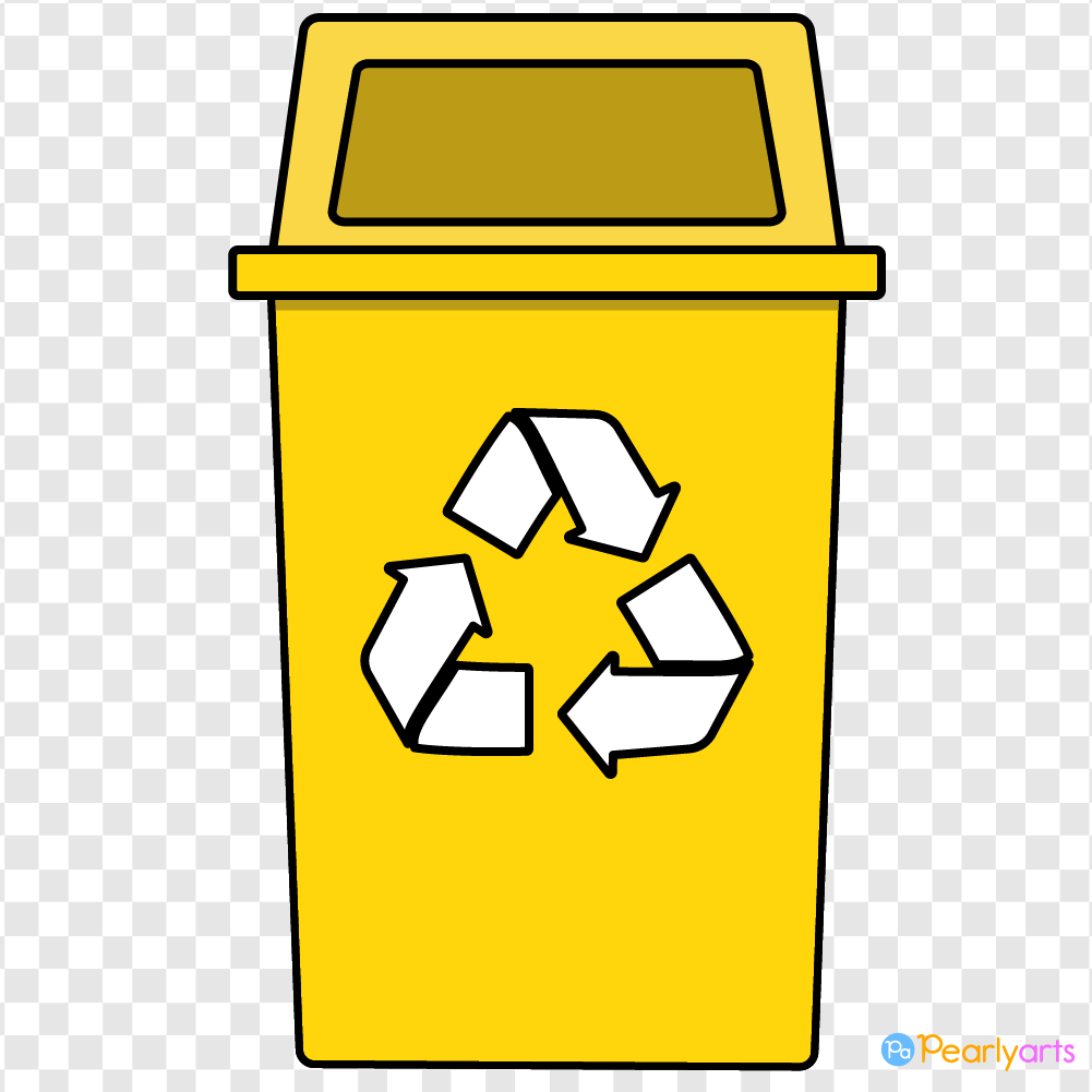 Yellow recycle Bin clipart with outline WM | Pearly Arts