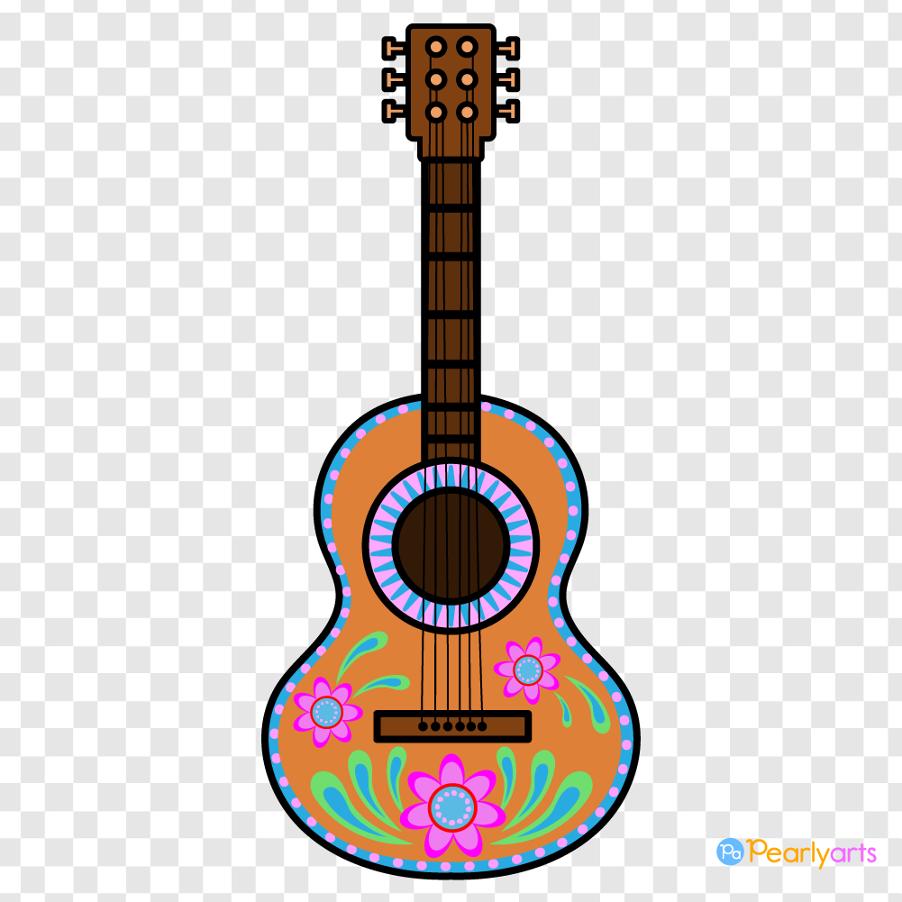 FREE Mexican Guitar Clipart with outline WM | Pearly Arts