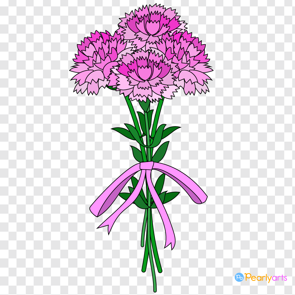 FREE Pink Carnation Bouquet Clipart with outline WM | Pearly Arts