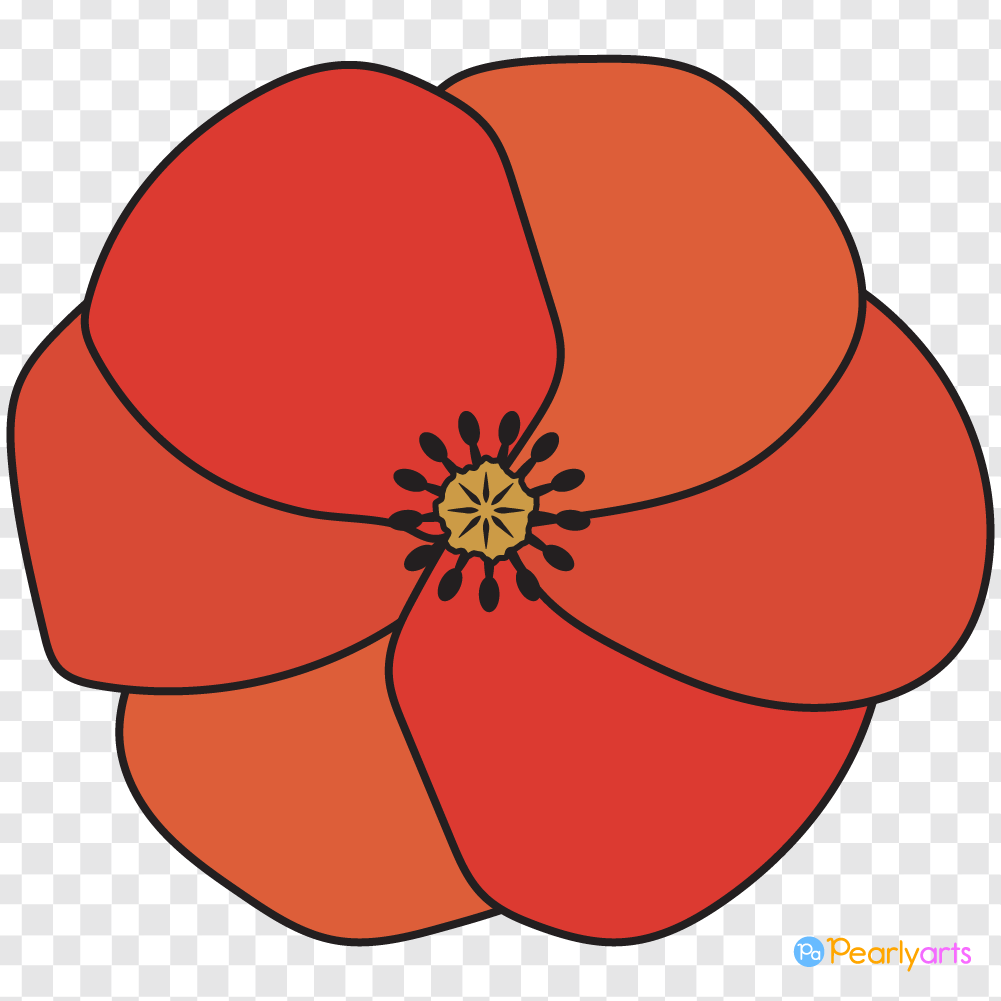 FREE Red Poppy Flower Clipart with outline WM | Pearly Arts