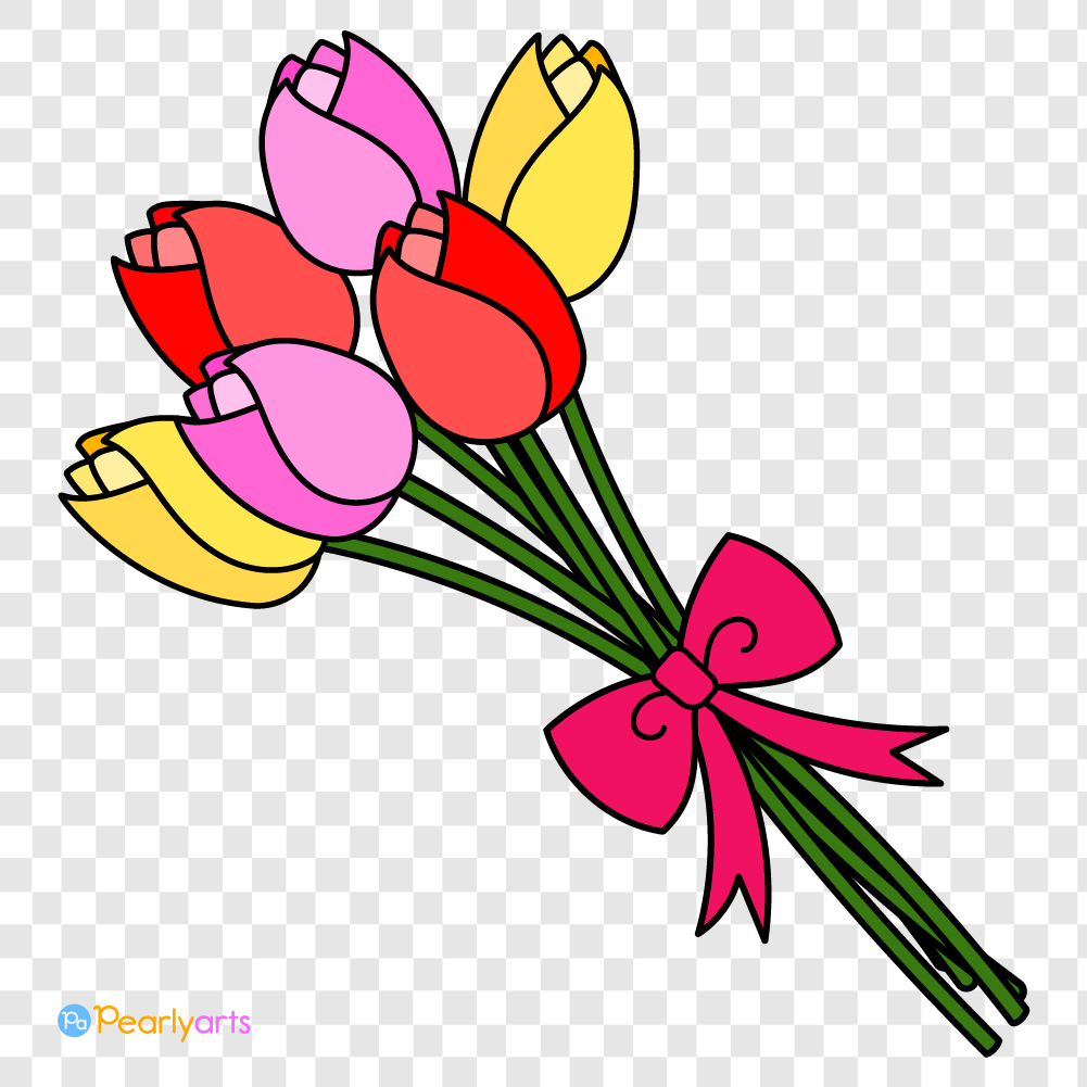 FREE Tulip Bouquet Clipart with outline WM | Pearly Arts
