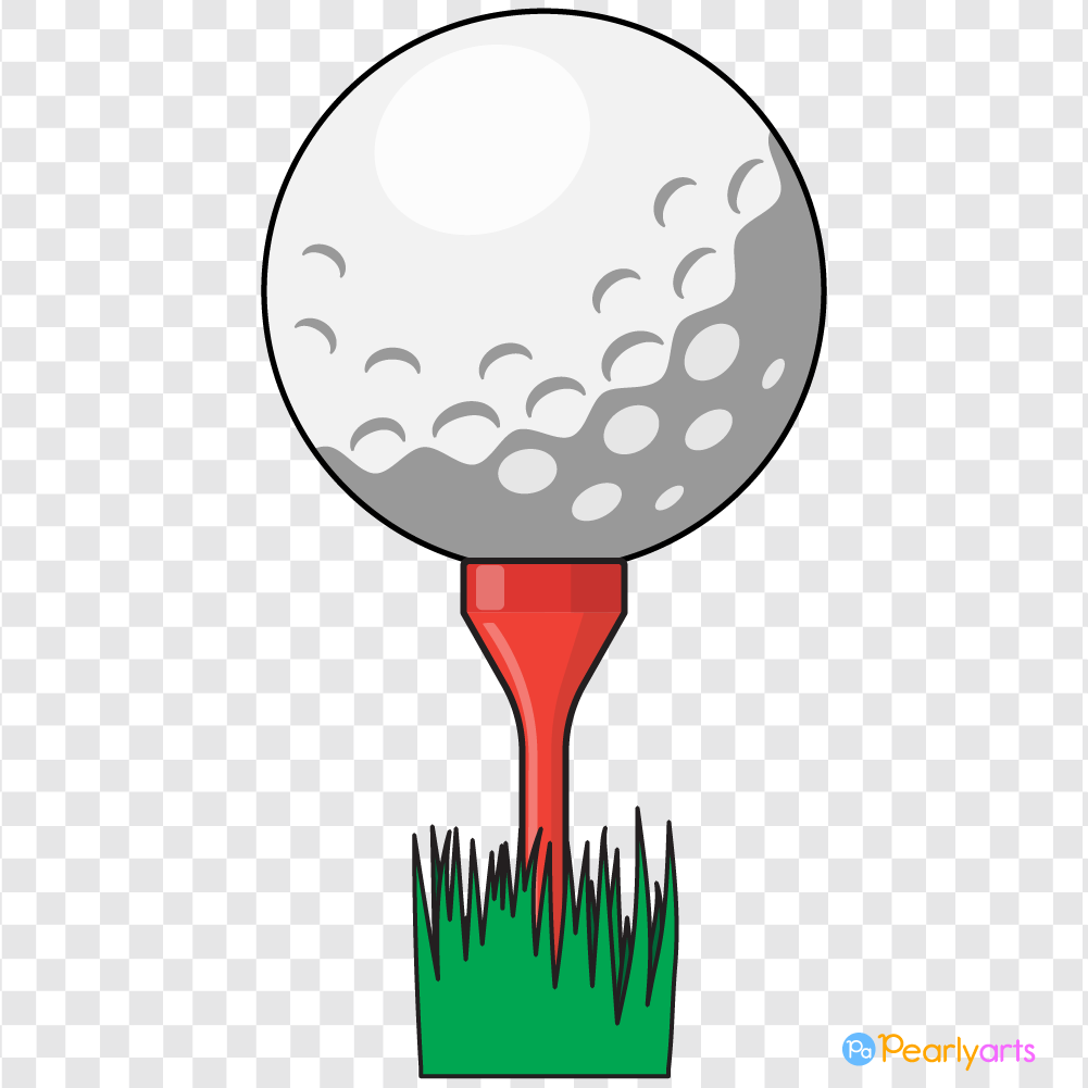 Golf Ball On Tee Clipart with outline WM | Pearly Arts