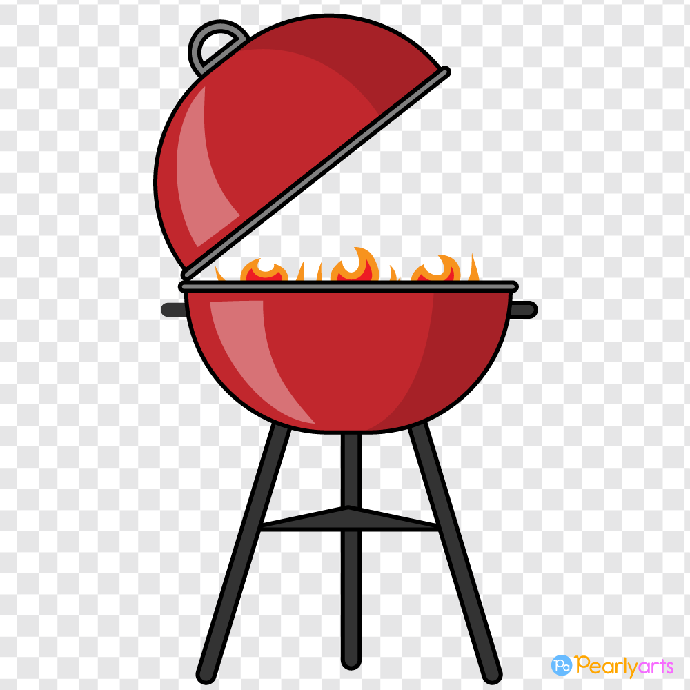 FREE Barbecue Grill on Fire Clipart with outline WM | Pearly Arts