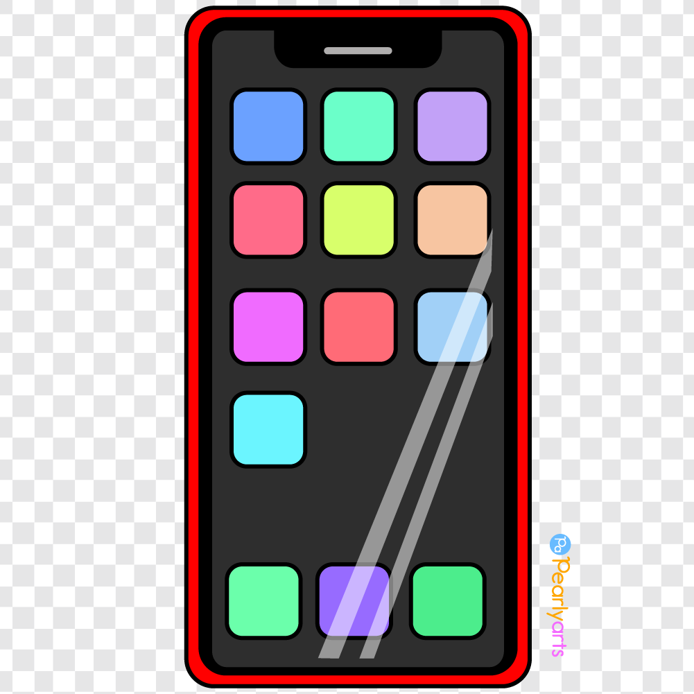 FREE Red Smartphone Clipart with outline WM | Pearly Arts