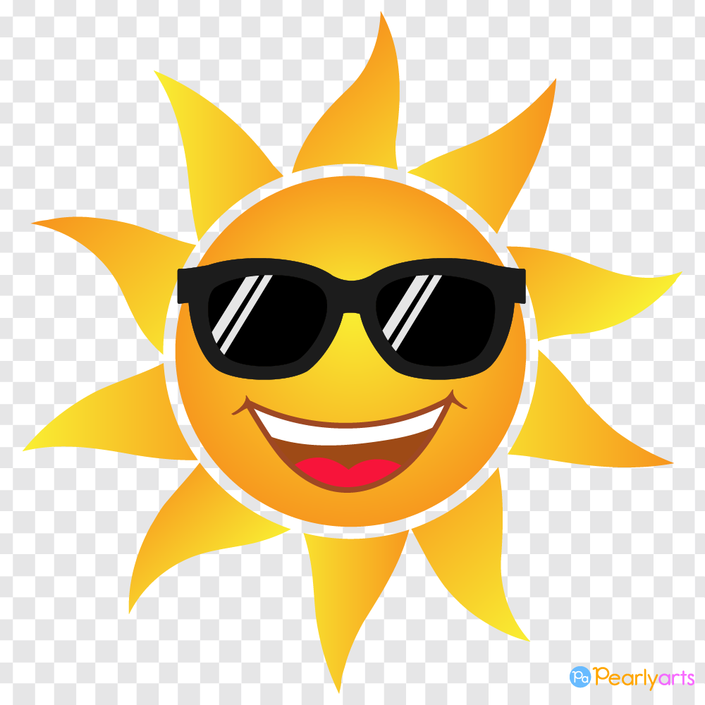 Happy Sun with Black Sunglasses Clipart WM | Pearly Arts
