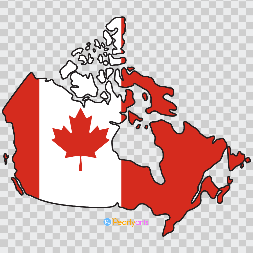 FREE Canada Flag Map Clipart with outline | Pearly Arts WM