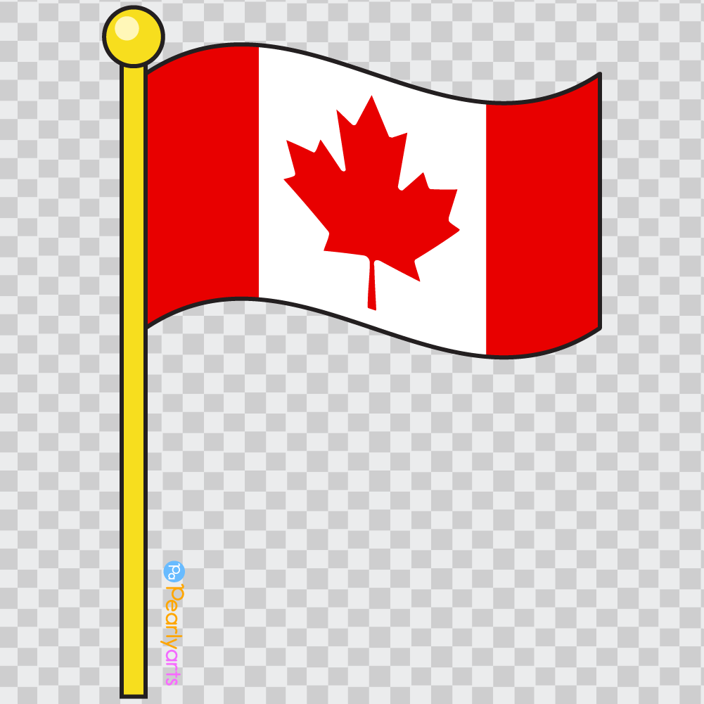 FREE Canada Flag on Pole Clipart with outline WM | Pearly Arts