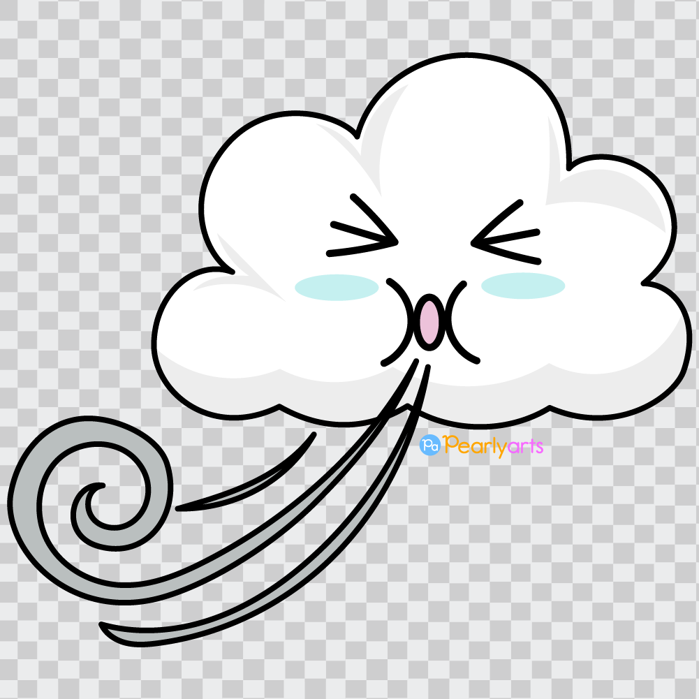 FREE Cloud Blowing Wind Clipart with outline WM | Pearly Arts