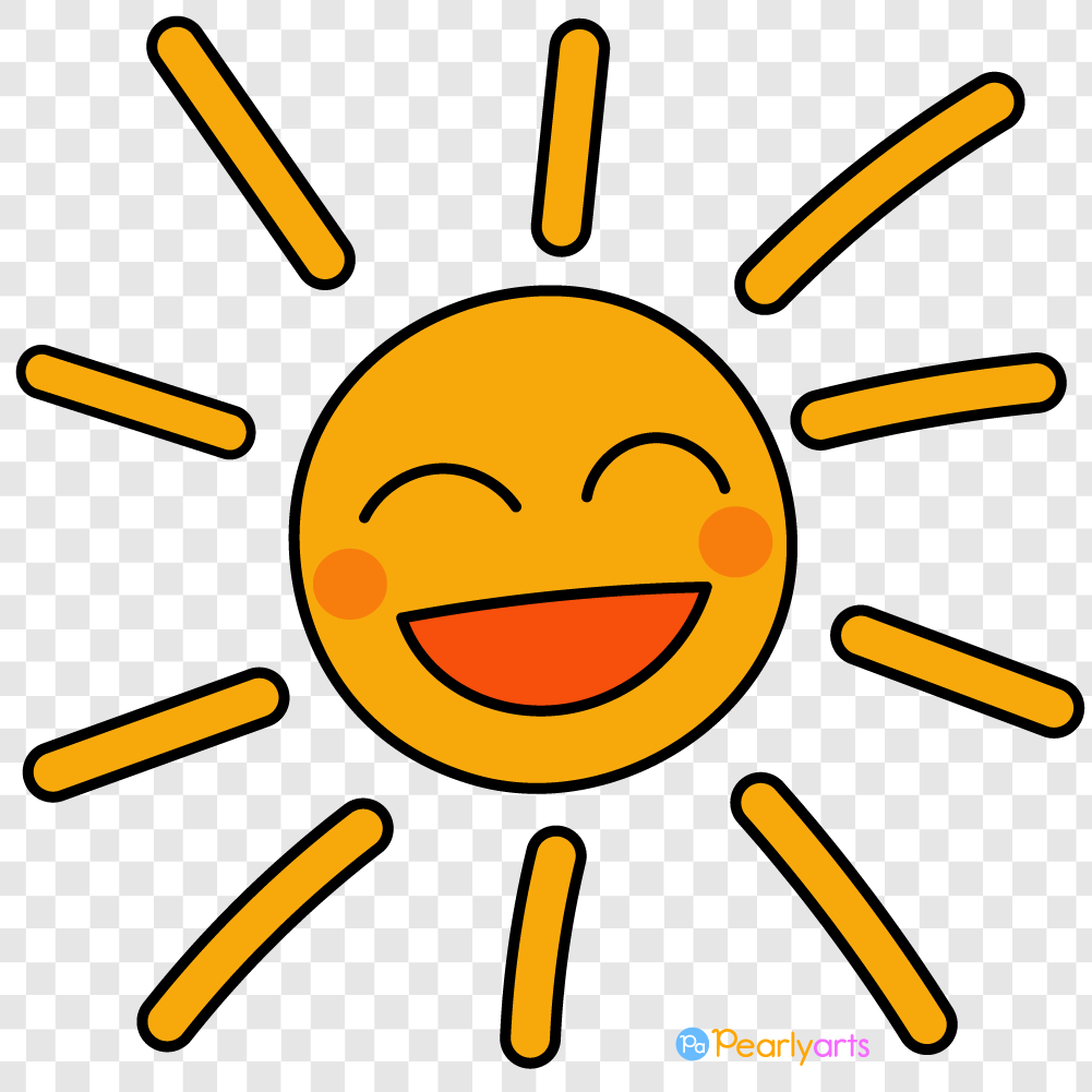 FREE Smiling Sun Clipart with outline WM | Pearly Arts