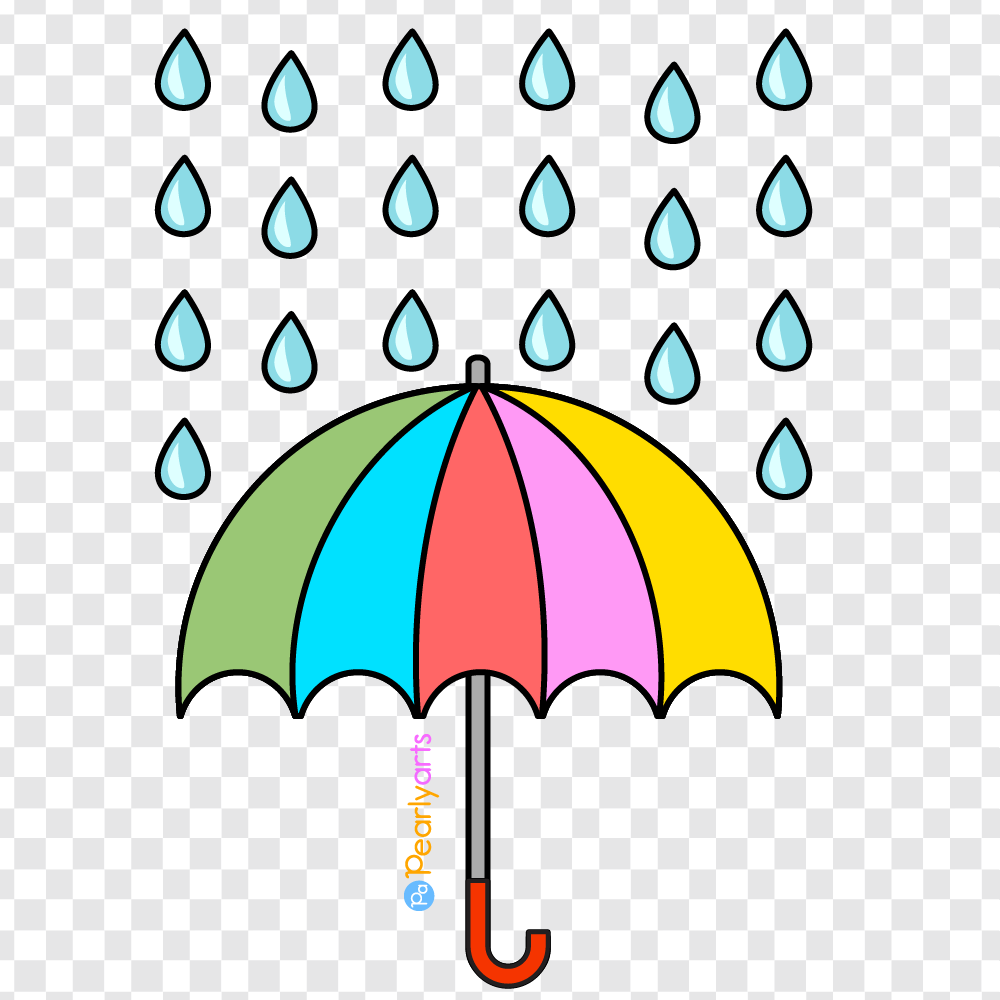 FREE Umbrella and Rain Clipart with outline WM | Pearly Arts