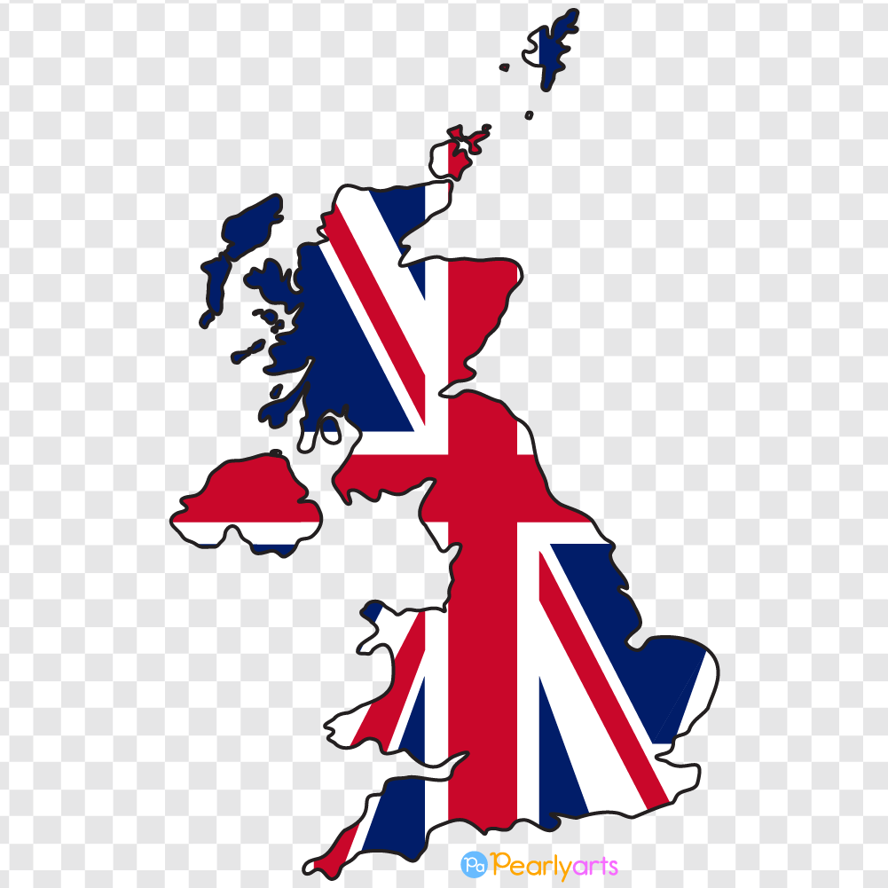 FREE United Kingdom Flag Map Clipart with outline WM | Pearly Arts