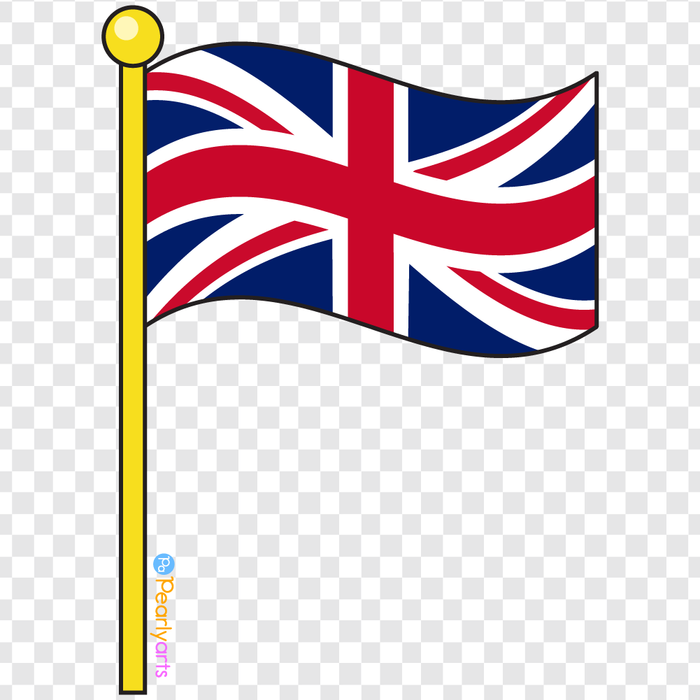FREE United Kingdom Flag on Pole Clipart with outline WM | Pearly Arts
