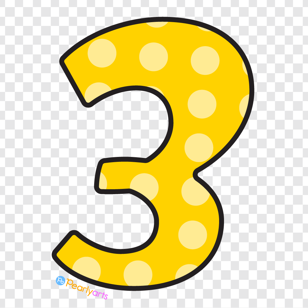 FREE Number Three Clipart with outline WM | Pearly Arts