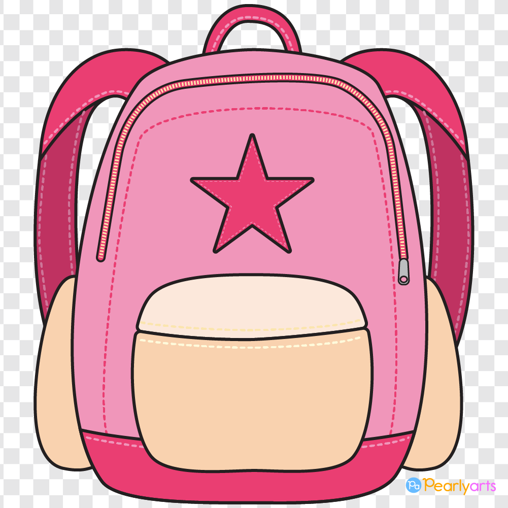 FREE Pink School Backpack Clipart with outline WM | Pearly Arts
