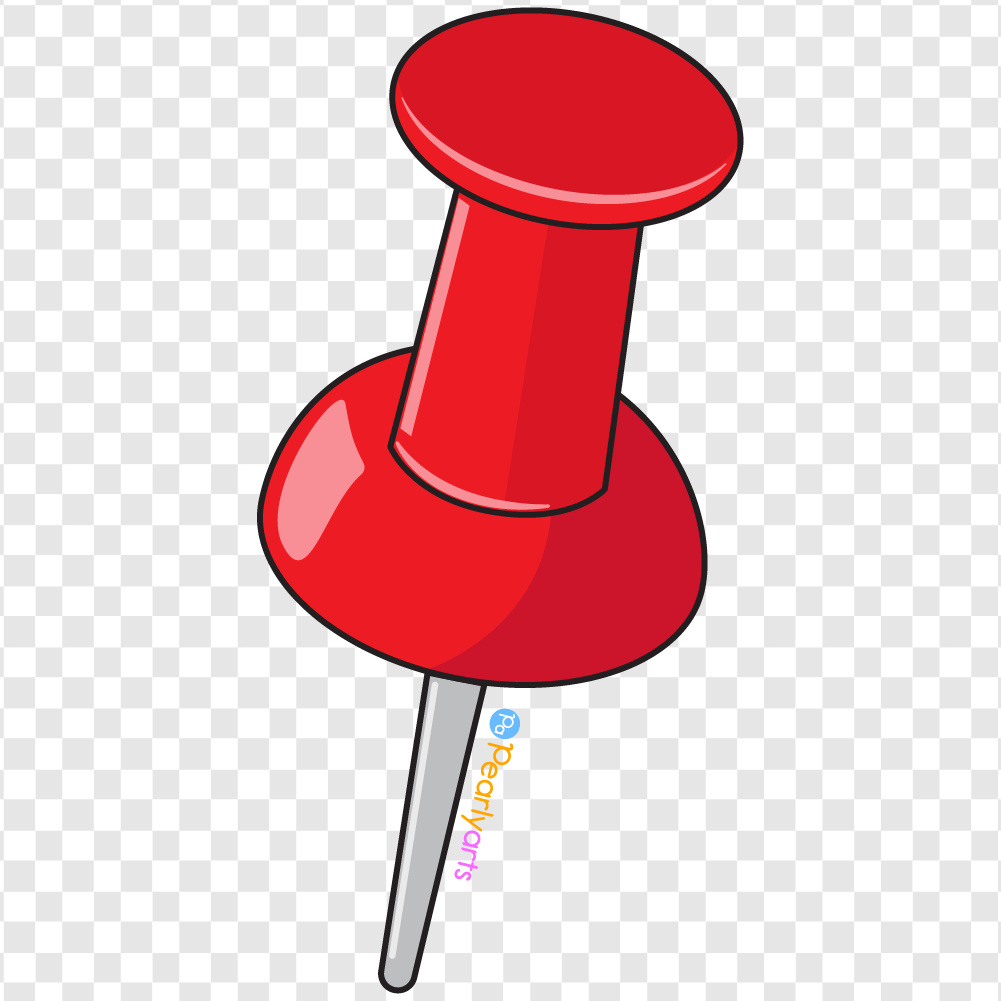 FREE Red Push Pin Clipart with outline WM | Pearly Arts