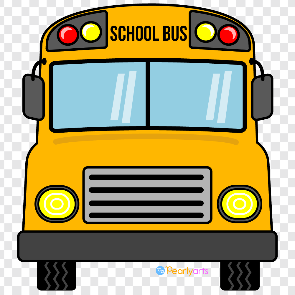 FREE School Bus front Clipart with outline WM | Pearly Arts