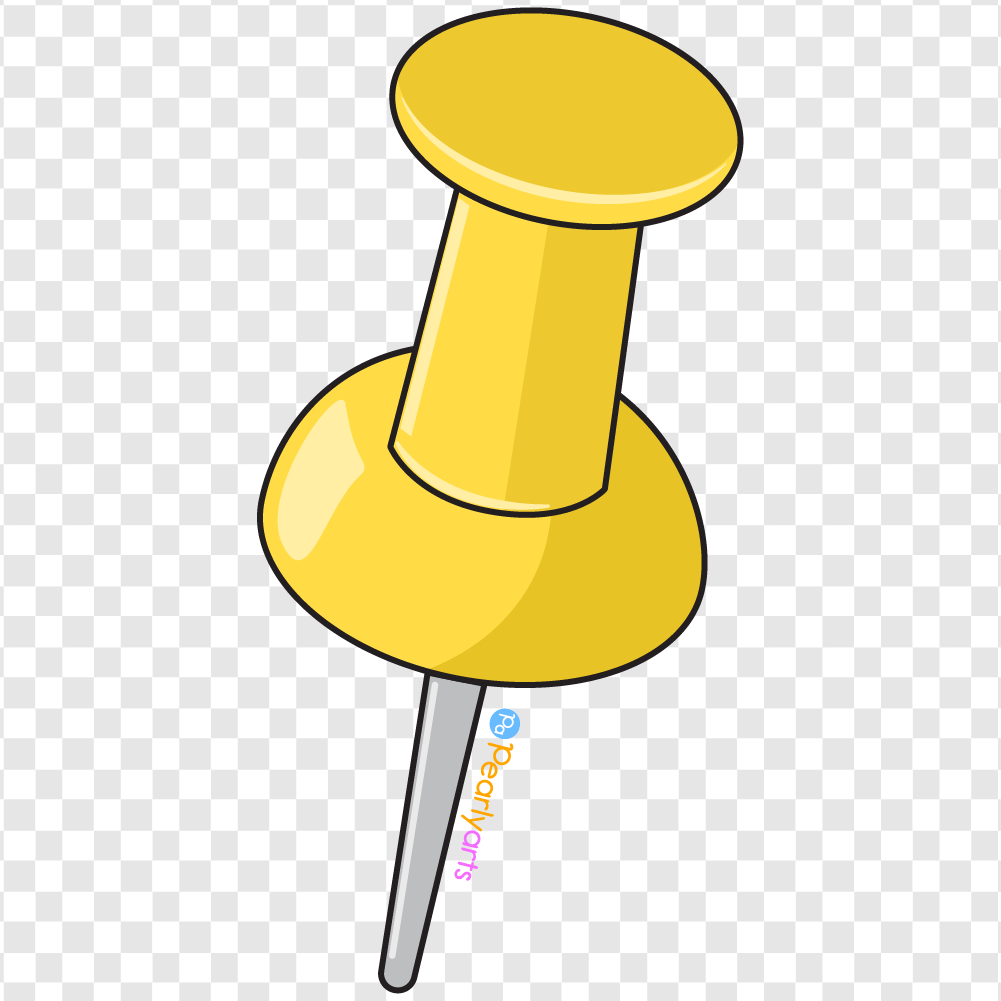 FREE Yellow Push Pin Clipart with outline WM | Pearly Arts