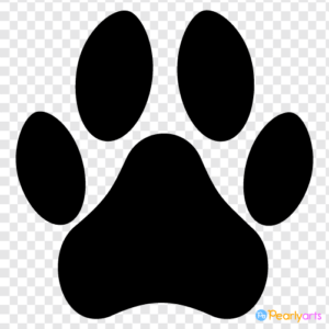FREE Dog Paw Print Clipart Black WM | Pearly Arts | PNG file with no background. Free for commercial and private use. NO attribution.